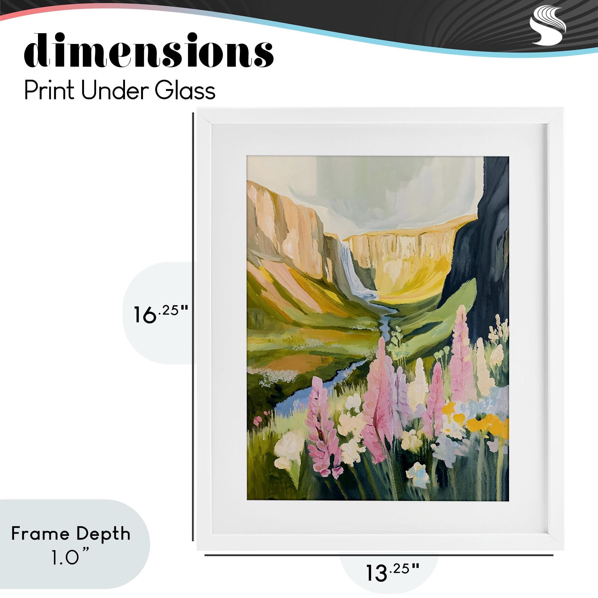 Stupell Industries Waterfall and Valley in Bloom White Framed Print Under Glass, design by The Prints Vibe