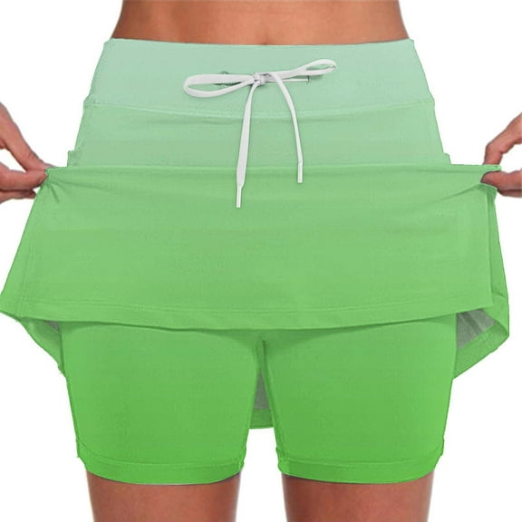 Stephy Women's Fashionable Casual Sports Casual Skirt with Pocket Drawstring Solid Color Mid Waist Skirt Pants, Green, 3XL