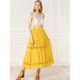 thumbnail image 4 of Falda Maxi Allegra K Con Encaje Y Cintura Elástica Vintage A-Line Para Mujer Amarillo S, 4 of 6