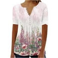 thumbnail image 2 of Fmbrln Womens Plus Size Summer Fashion Floral Print Tops Casual Short Sleeve Button V Neck Pleated T-shirts Comfy Loose Blouse 2XL, 2 of 5
