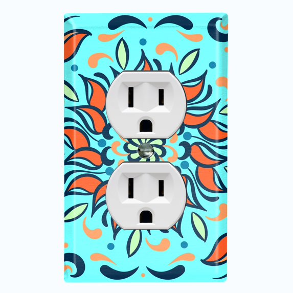 Metal Light Switch Plate Cover Orange Blue Flower Tile Pattern TIL003