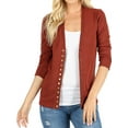 thumbnail image 1 of Women Classic Thin Snap Button Front V-Neck Button Down 3/4 Sleeve Ribbed Knit Cardigan, 1 of 3