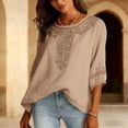 thumbnail image 4 of BODOAO Womens Summer Linen Blouses Crew Neck Shirts Beach Cotton Tops Loose Fit Mexican Shirt Peasant Blouses Tunic Tops Flower Print Shirts Flowy Shirt Soft Floral Top Business Work Blouses, 4 of 8