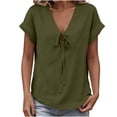 thumbnail image 5 of MaFYtyTPR Women's Summer V-Neck Blouse Fashion Solid Color Short Sleeve Tie Front Loose Fit Casual Tops A-Army Green L, 5 of 5
