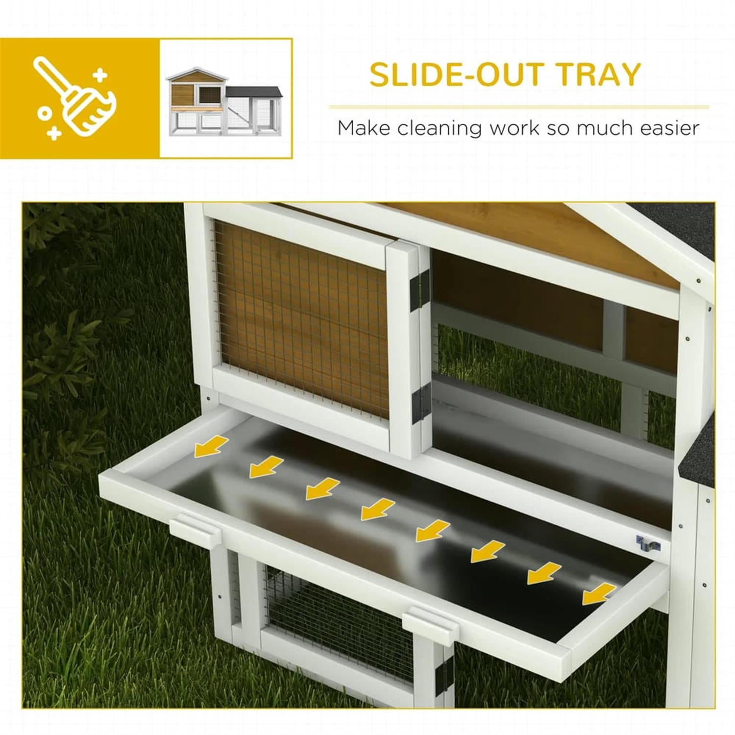 Kadyn 58" 2-tier Wooden Rabbit Hutch with Slide-out Tray, Outdoor Small Animal Habitat Chicken Coop Bunny Cage for Bunnies, Guinea Pigs, Brown