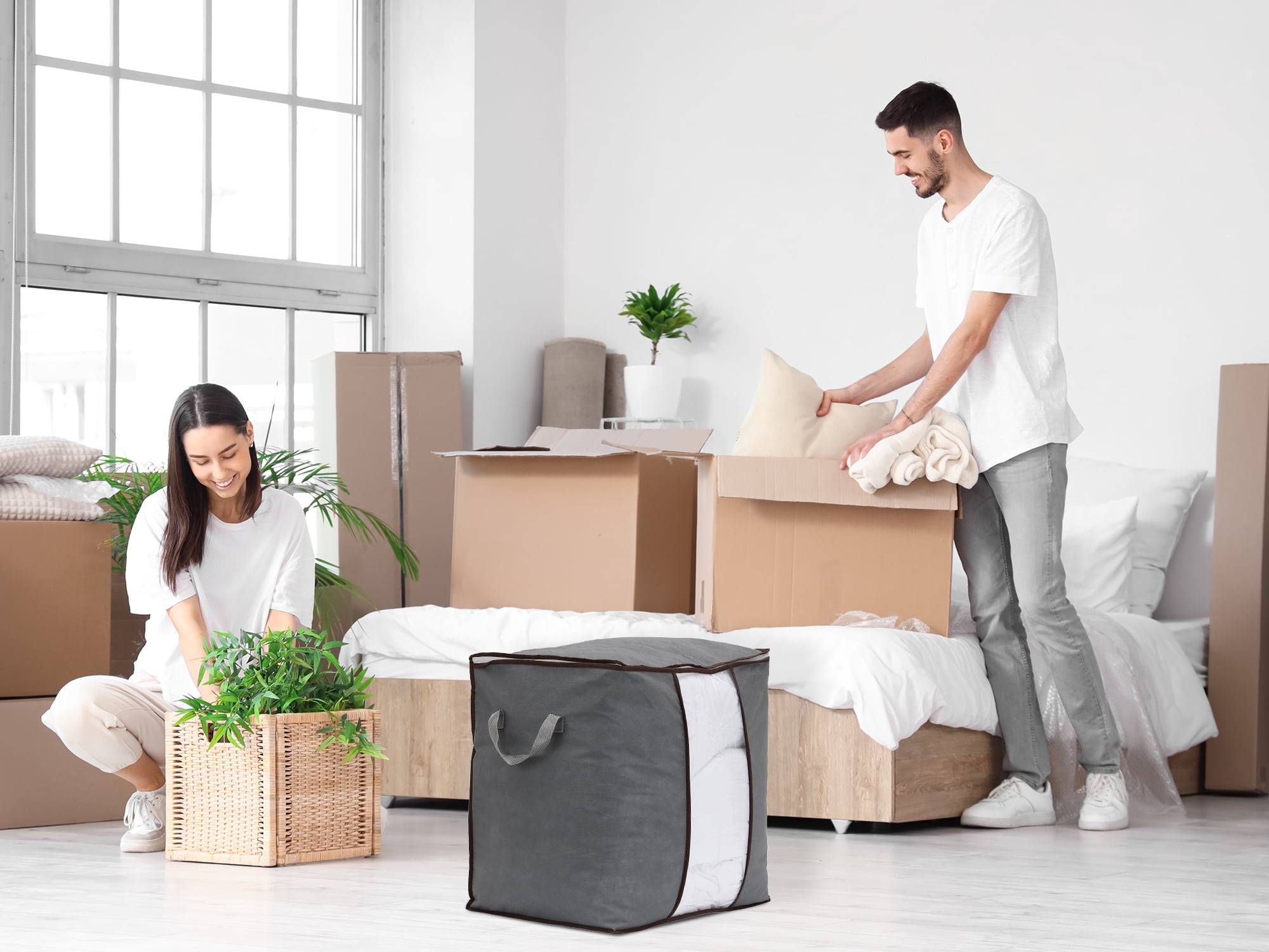 Unique Bargains 1 Pack Clothes Storage Bags Moving Bags Grey 19.5*19.5*14in