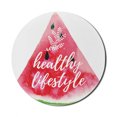 thumbnail image 1 of Fitness Mouse Pad for Computers, Healthy Lifestyle Themed Words on Vivid Hand Drawn Watermelon with Herbs, Round Non-Slip Thick Rubber Modern Gaming Mousepad, 8" Round, Multicolor, by Ambesonne, 1 of 2