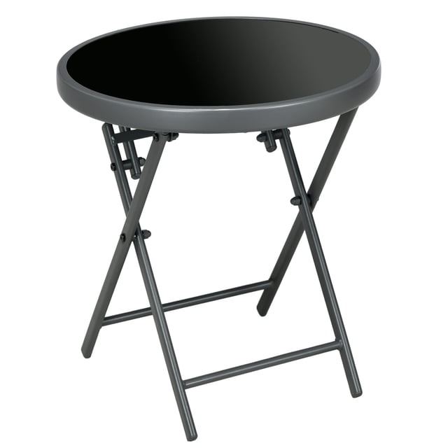Table Ronde Pliante d'Extérieur de 18 Pouces, Table d'Appoint de Jardin avec Dessus en Verre Trempé pour Camping, Fête, Mariages, Noir