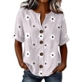thumbnail image 2 of Women's 3/4 Sleeve Top Print Blouse V Neck Button Down Short Sleeve Casual Loose Fit Shirt, 2 of 4