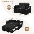 thumbnail image 7 of 53 inch 3-in-1 Convertible Sofa Bed Pull Out Sofa, Multi - Functional Loveseat Sleeper with Adjustable Back, Side Pockets & Smooth Wheels, Velvet Upholstered for Living Room, Black, 7 of 7