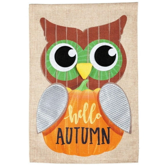 Wood Plank Owl Garden Flag 2 Sided Burlap