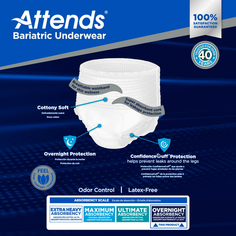 Attends Bariatric Disposable Underwear Pull On with Tear Away Seams  3X-Large, AU60, Severe, 10 Ct