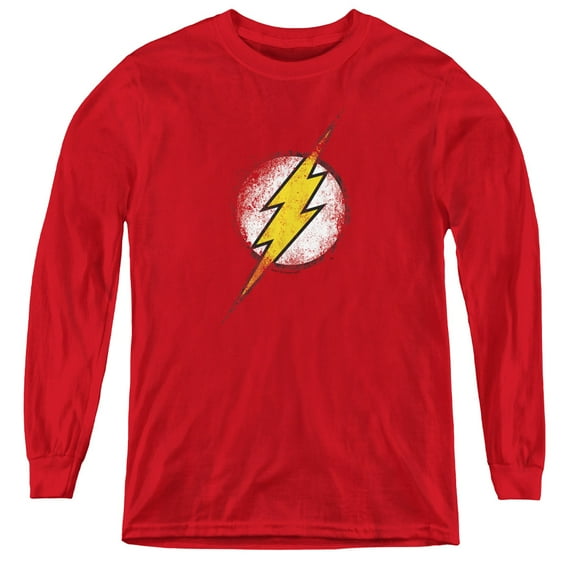 Jla - Destroyed Flash Logo - Youth Long Sleeve Shirt - Medium