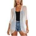 thumbnail image 3 of Feancey Womens Kimono Cardigans Beach Cover ups Swimwear 3/4 Puff Sleeve Open Front Bathing Suit Coverup Loose Casual Summer Tops 2026 White M, 3 of 7