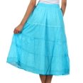 thumbnail image 2 of Sakkas Solid Embroidered Crochet Lace Trim Gypsy Bohemian Mid Length Cotton Skirt - Turquoise - One Size, 2 of 6