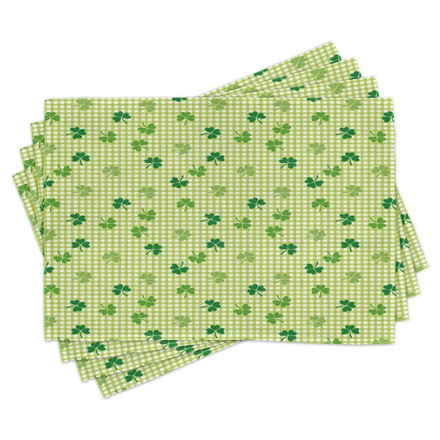 Ambesonne Irish Place Mats Set of 4, Checkered Retro Shamrocks, Standard Size, Multicolor