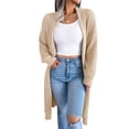 thumbnail image 1 of Open Front Knit Cardigan Solid Color Long Sleeve Soft Warm Fiber Sweater Coat for Women Apricot L, 1 of 8