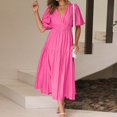 thumbnail image 3 of CNKOO Women Slim Fit Pumping Solid Color Boho Style Slim Fit Puff Sleeve Bodycon Dress, 3 of 9