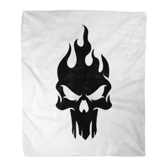 SIDONKU 58x80 inch Super Soft Throw Blanket Evil Dark Skull Face Fire Flame Scary Tattoo Black Home Decorative Flannel Plush Blanket
