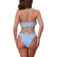 thumbnail image 3 of INSPIRE CHIC Conjuntos de Bikini de Punto Acanalado para Mujeres con Lazo Cruzado 2 Piezas Top Estrapado Parte Inferior Triangular Trajes de Baño Talla X-Small Azul Claro, 3 of 5