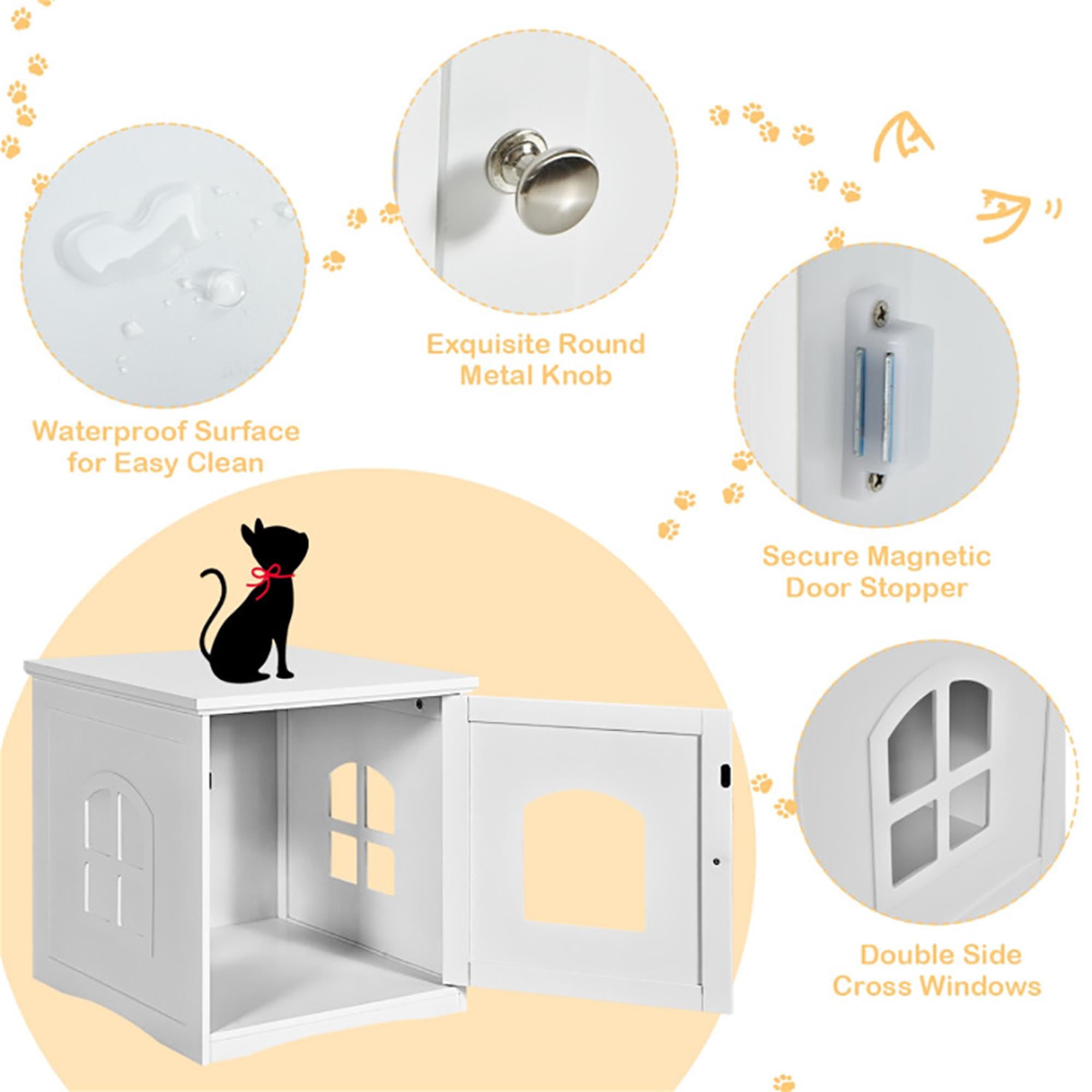 Kadyn 21" Indoor Cat Houses Furniture, Hidden Cat Litter Boxes Enclosure, Multipurpose Cat Shelter, White