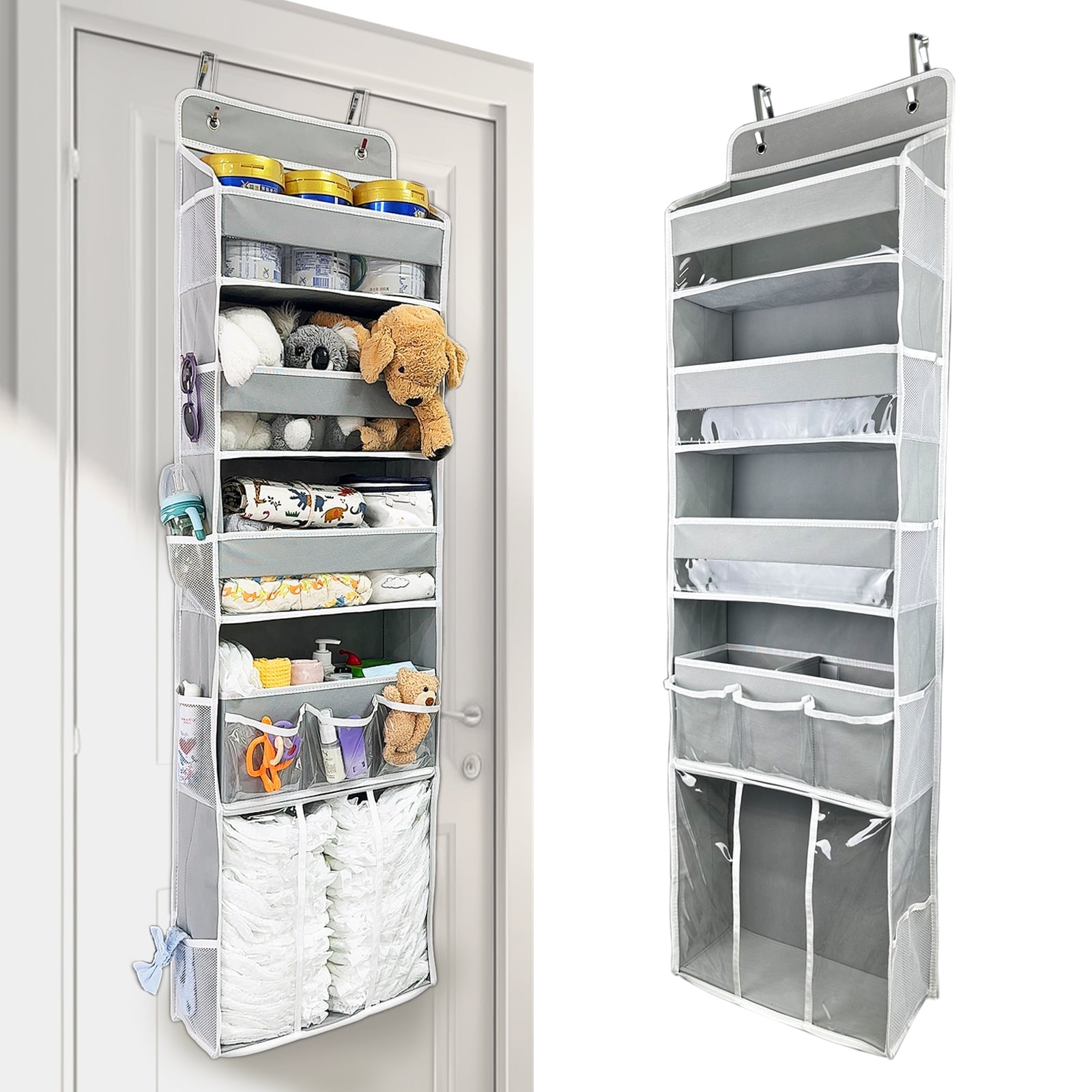 Baby Hanging Organizer 5-Shelf Over-the-Door Organizer with Diaper Caddy, Grey, 1 Count