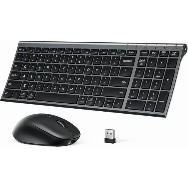 DK05 Bluetooth Keyboard and Mouse Combo - 2.4G Wireless Rechargeable Keyboard Mouse, Compact Design with Numeric Keypad, Multi-Device Connection, Comfortable Typing for PC/Laptop/Windows/Mac