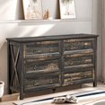 thumbnail image 2 of Glavbiku Farmhouse 6 Drawer Dresser for Bedroom Wooden,Rustic Bedroom Chest of Drawers,Dark Oak, 2 of 12