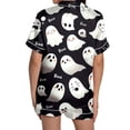 thumbnail image 4 of Puliio Halloween Womens Pajamas 2 Piece Set Short Sleeve Notch Collar Top Cartoon Ghost Print Soft Sleepwear Nightwear Sets with Pocket, 4 of 8