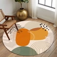 thumbnail image 2 of Round Area Rugs Collection 8 Ft, Boho Geometric Non-Slip Residential Carpet, Middle Century Abstract Leaves Stripes Indoor Crawling Mats Runner Rugs for Living Room/Dining Room/Bedroom, 2 of 8