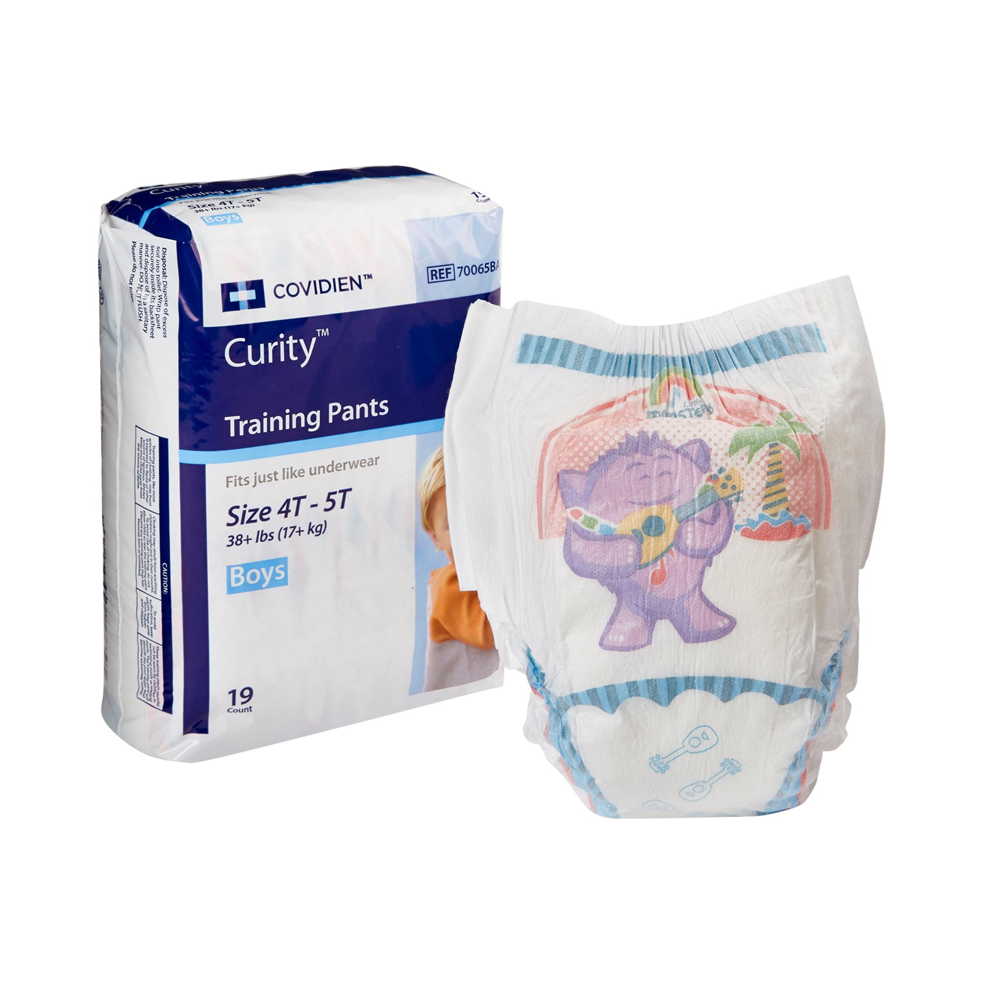 Curity XL Male Youth Disposable Training Pants, Size 4T - 5T, 38 lbs and up, 19 Count, 4 Packs, 76 Total