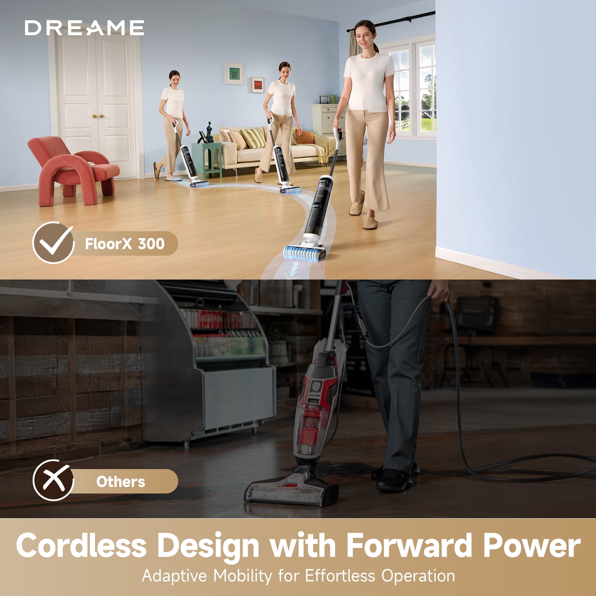 Dreame FloorX 300 Wet Dry Vacuum Cleaner, Vacuum Mop All in One with Auto Self-Cleaning, Floor Cleaner Machine for Hard Floor, 35 Mins Runtime, Edge Cleaning, Self-Propelled Vacuum Mop Combo