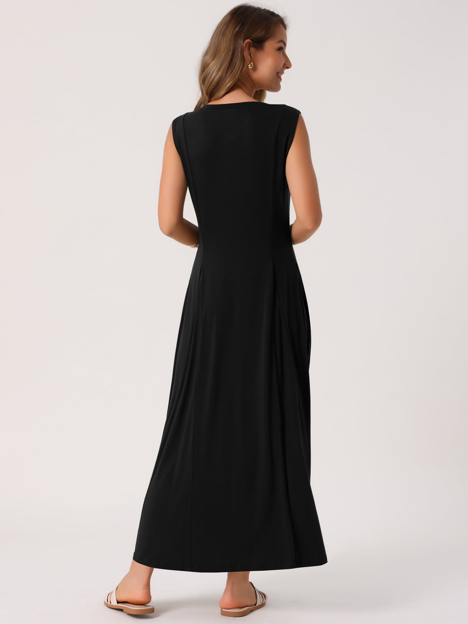 DARING DIVA Sleeveless Button A-Line Casual Maxi Dress M Black