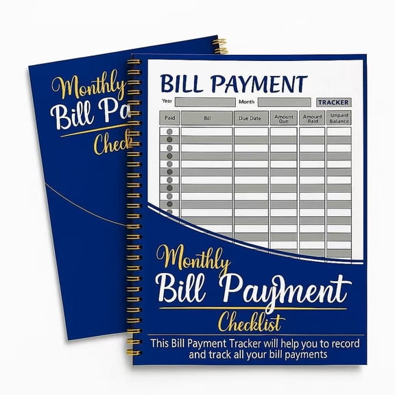 gleaminglife Monthly Bill Payment Tracker Notebook, Large 8.43 x 11.02, Gold Spiral, Deep Blue Bill Organizer & Expense Log
