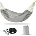 thumbnail image 6 of Brazilian Double Hammock with Tree Straps,Extra Large 94x63IN,2 Persons Hammock for Backyard Patio Outdoor Indoor,450lbs Weight Capacity,Soft Woven Cotton Fabric - Natrual White with Tassels, 6 of 10