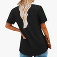 thumbnail image 3 of Lovskoo 2024 Womens Summer Tops Pleated Crewneck Corded Short Sleeve Solid Color Basic Tunic Shirts Tops Blouses Black 2XL, 3 of 7