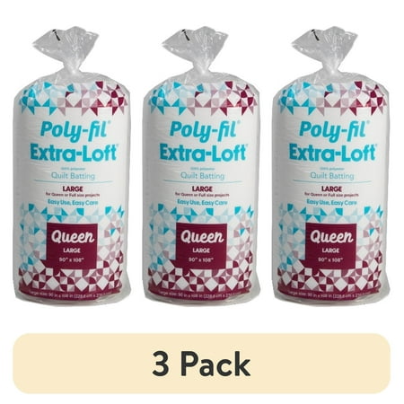 (3 pack) Fairfield Poly-Fil Extra-Loft Quilt Batting, Premium Polyester Batting for Quilting, Ideal for Lap Blankets and Queen-Sized Projects, Quilting Supplies, Large, 90" X 108", White