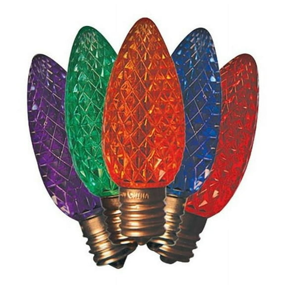 Holiday Bright Lights LED C9 Faceted Christmas Light Bulbs Multicolored 2 in. 25 pk
