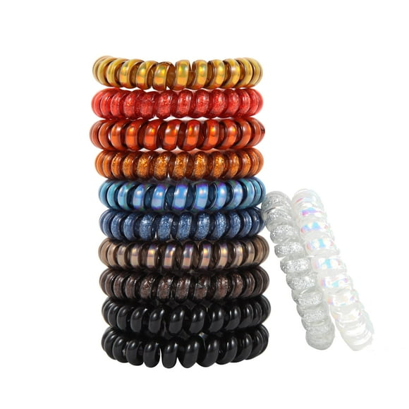 Spiral Cheveux Liens Sans Pli, Cravates de Cheveux Colorés Traceless, Élastique Bobine Cheveux Liens, Liens de Cheveux de Cordon de Téléphone, Bobines de Cheveux Imperméables pour les Femmes Filles, Bobines de Cheveux Queue de Cheval Pas de Pli, Multicolore 12PCS (mat Brun