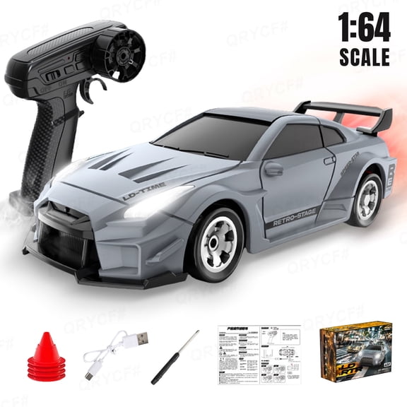 Mini RC Drift Car 1:64 Remote Control Car with Lights, 2.4GHz High Speed Racing Vehicle for Adults & Kids Ages 5 6 7 8 Gifts(Grey)