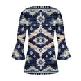 thumbnail image 5 of Women's Retro Tshirts Aztec Pullover Tunic Tops Button V Neck Pleated Shirt Flare 3/4 Sleeve Blouse, 5 of 5