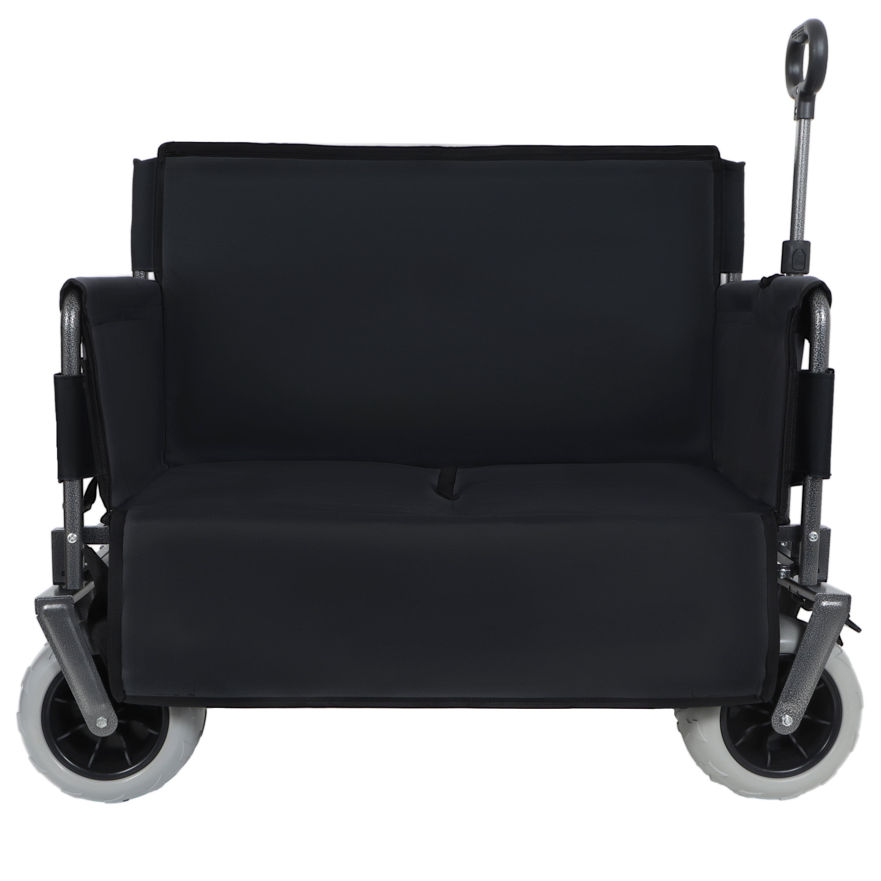 Folding Wagon with Bench Seat & 500 lbs Capacity-3-in-1 Collapsible Utility Cart with All-Terrain Beach Tires for Camping, Beach, Groceries, Outdoor, Black