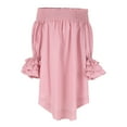thumbnail image 6 of Miluxas off Shoulder Dress for Women A-Line Ruffle Sleeve Casual Plus Size Midi Pleated Sundress Pink 10(XL), 6 of 8