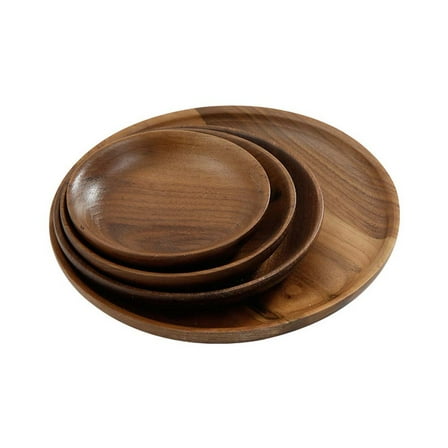 Pretyzoom 1Pcs Round Dessert Plate Tableware Black Walnut for Restaurant Owners Outdoor