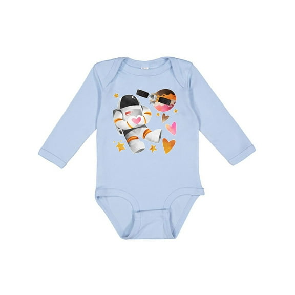 Inktastic Astronaut Valentine Outer Space Hearts Boys or Girls Long Sleeve Baby Bodysuit