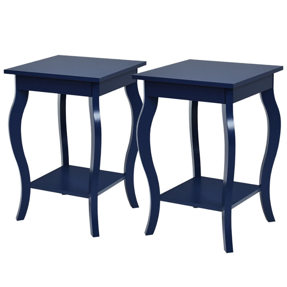 Finihen End Side Table, Square Nightstand, Set of 2 Side Table Sofa Table Night Stand with Shelf, for Living Room, Bedroom, Blue