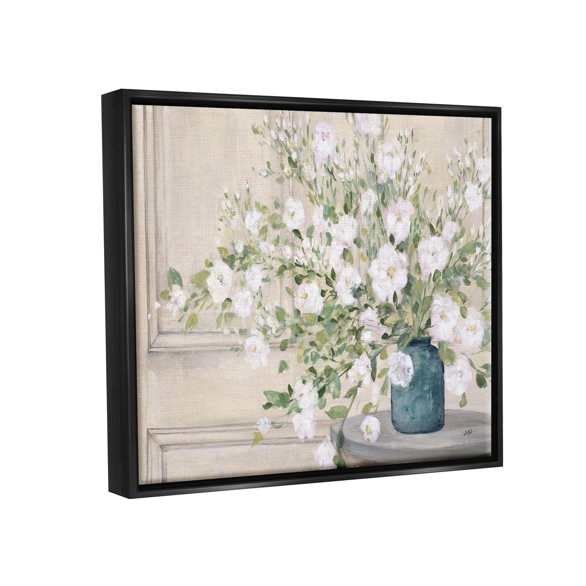 Stupell Industries Geranium Tabletop Country Still Life Painting Blooming Flowers Jet Black Framed Floating Canvas Wall Art, 24x30, by Julia Purinton