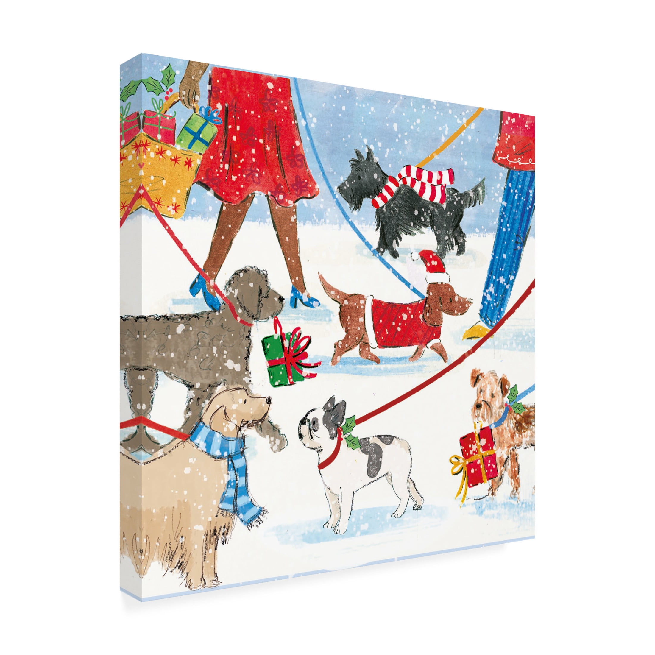 Canvas Wall Art - Paper Dove Co Ltd 'Walking Dogs' Wall Art for Living Room, Bedroom, or Office Décor by Trademark Fine Art - 35 x 35 Inches