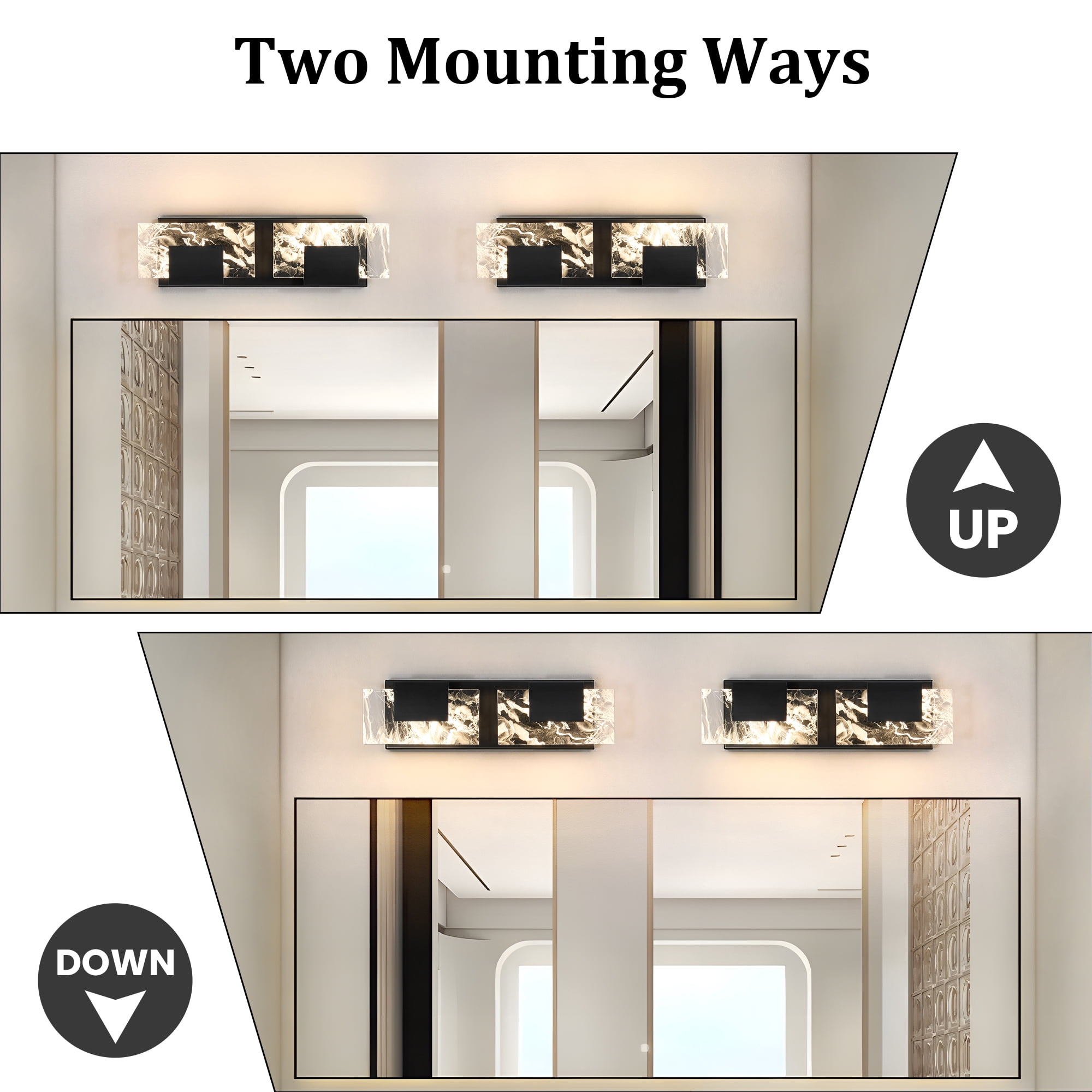 LED Bathroom Vanity Light 2-Light Matte Black Acrylic Modern Lighting Fixtures Smoke Design 3000K Wall Lights Fixture Over Mirror