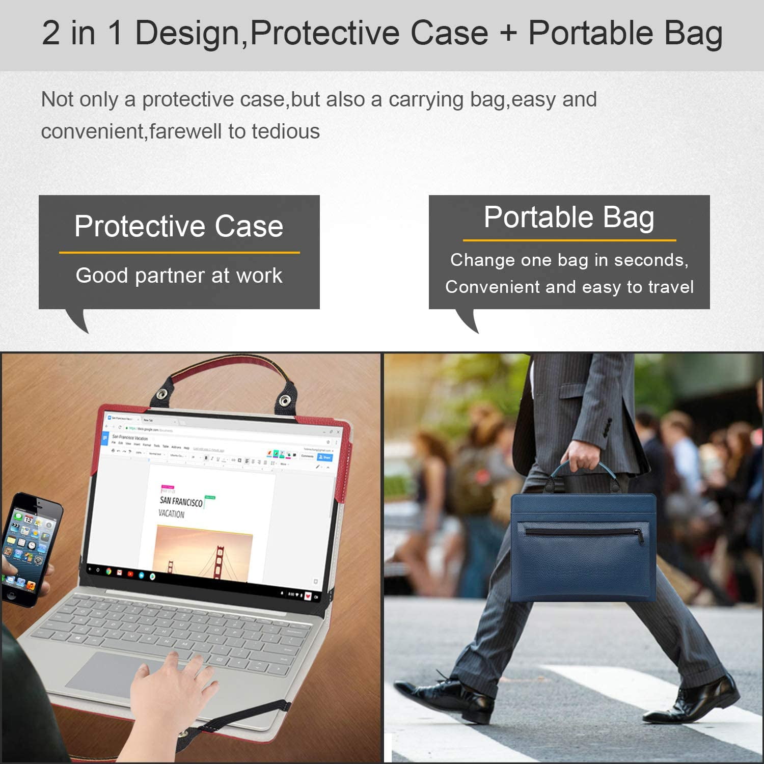 Lenovo IdeaPad 120S 11.6" Laptop Sleeve, Lenovo IdeaPad 120S 11.6" Laptop Leather Protective Case with Accesorries Bag Handle, Laptop Case for Lenovo IdeaPad 120S 11.6" (Blue)